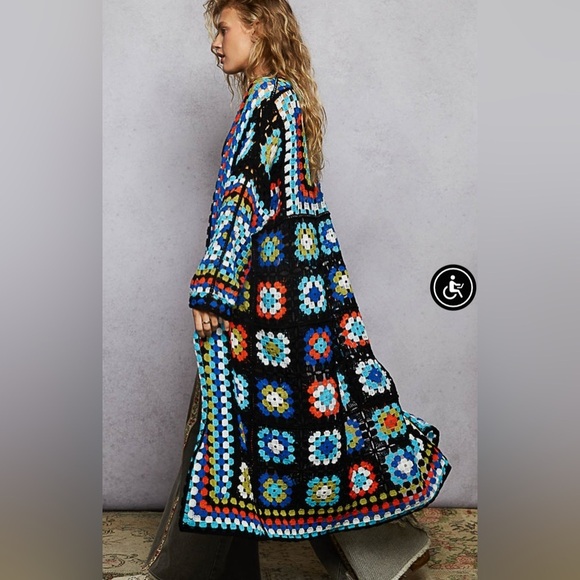 POL One Size Black Multicolor Crochet Cardigan Duster - Picture 2 of 3